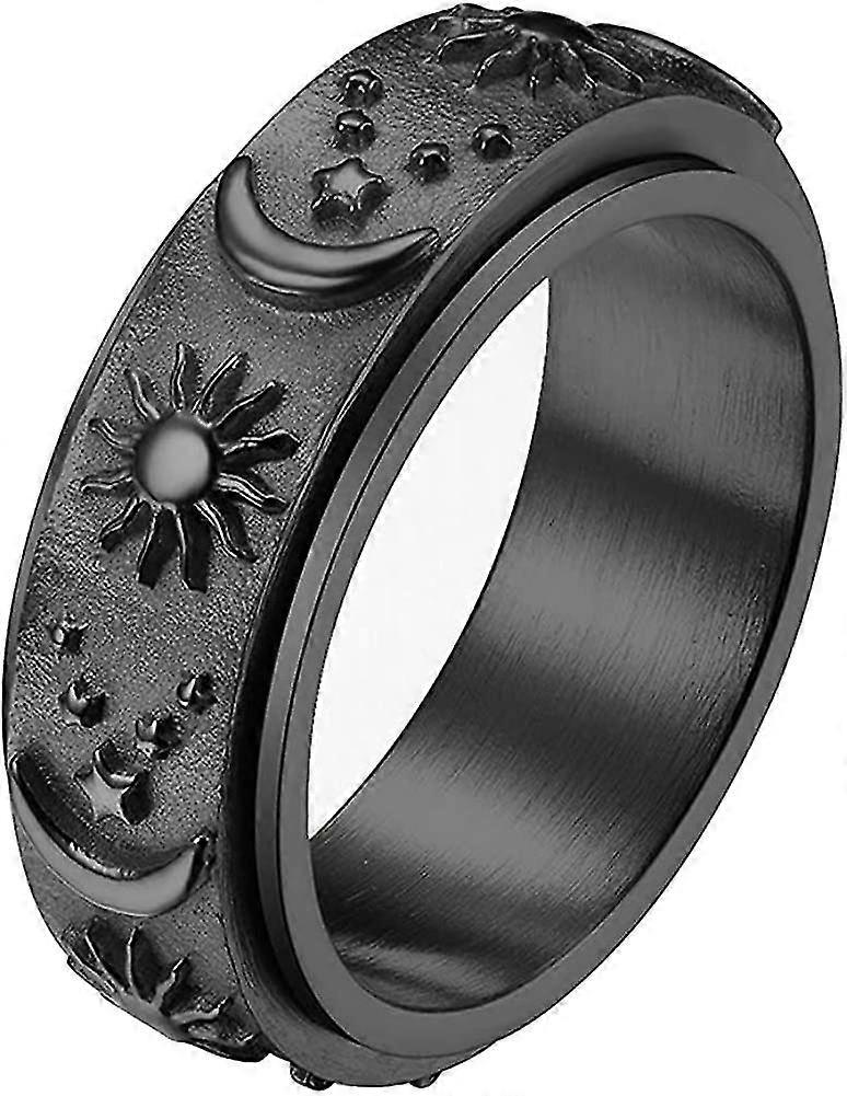 Titanium Stainless Fidget Ring 8mm Moon Star Sun Spinner Rings Silver Gold Black Stress Relieving Anxiety Ring Wide Carved Worry Band For Women Men Te