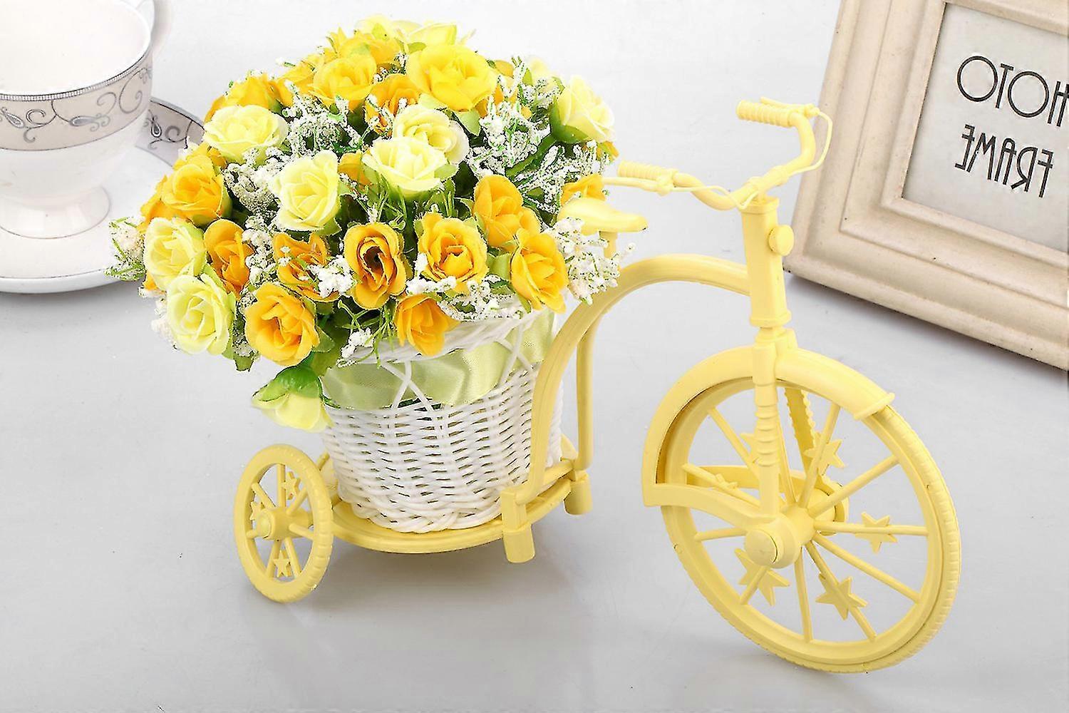 Nostalgic Bicycle Artificial Flower Decor Plant Stand (yellow)