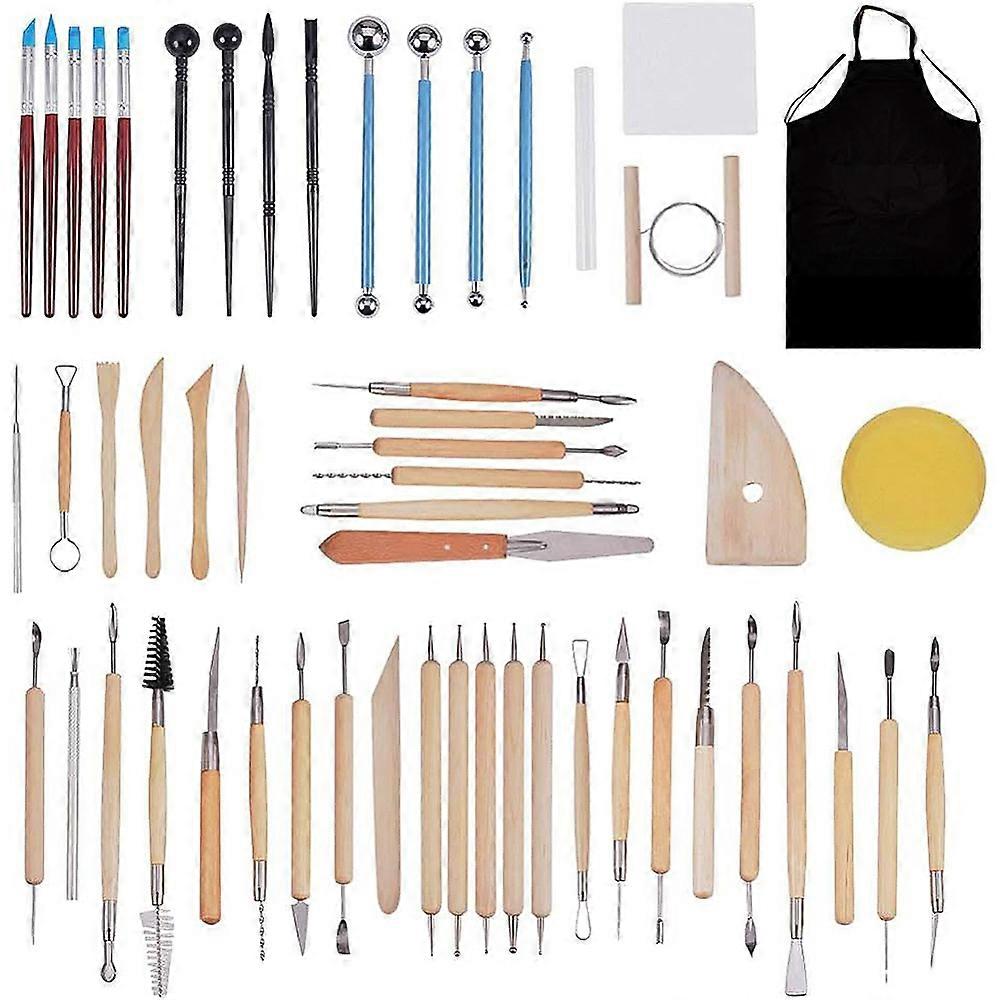 Wooden Handle Pottery Tools Sets with Stainless Steel Findings BurlyWood 110mm