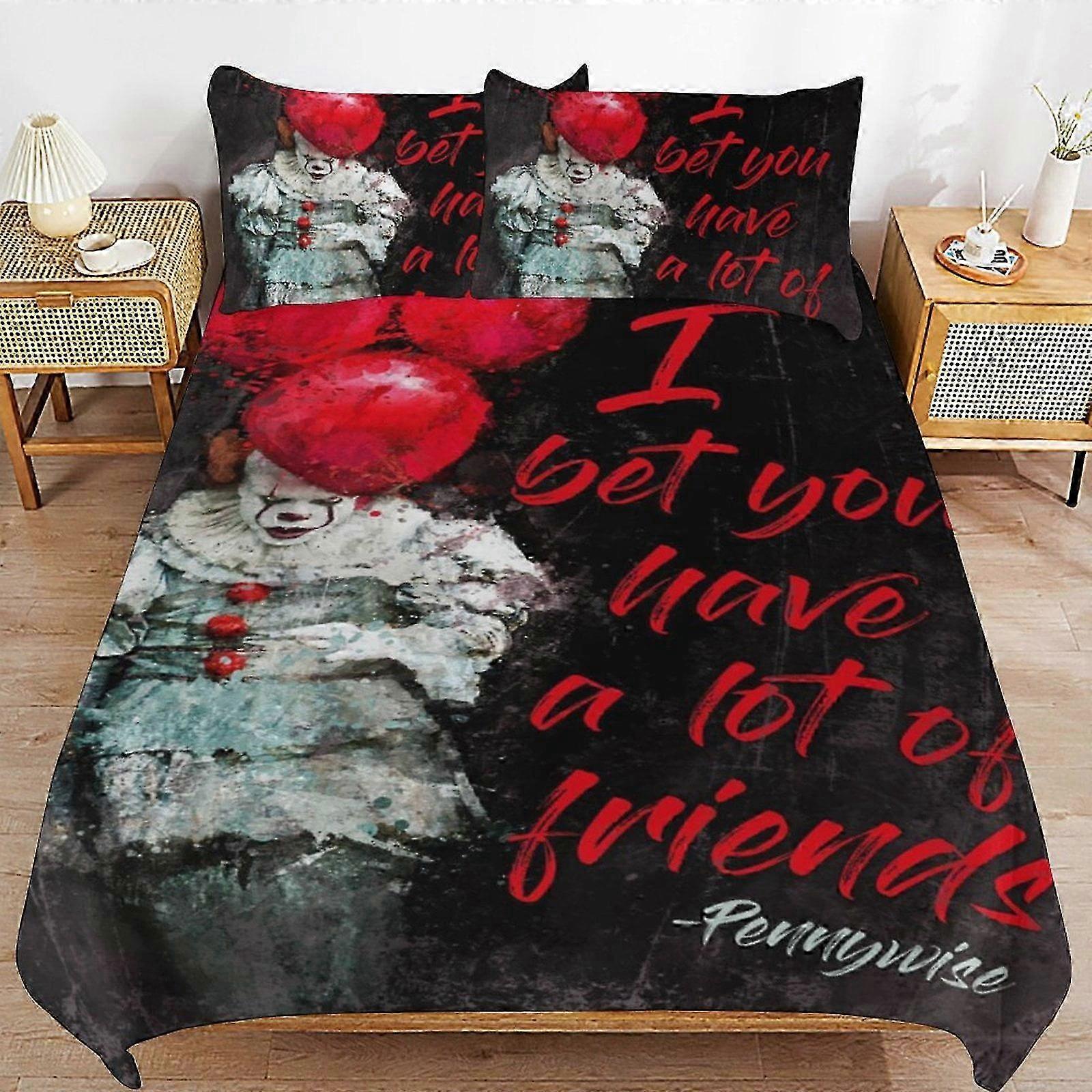 o753 Lençóis Pennywise Conjunto de Cama Capa de Edredom Confortável e Leve Cartoon Bedding3 Peças (1 Capa de Edredom e 2 Fronhas) Lençóis f