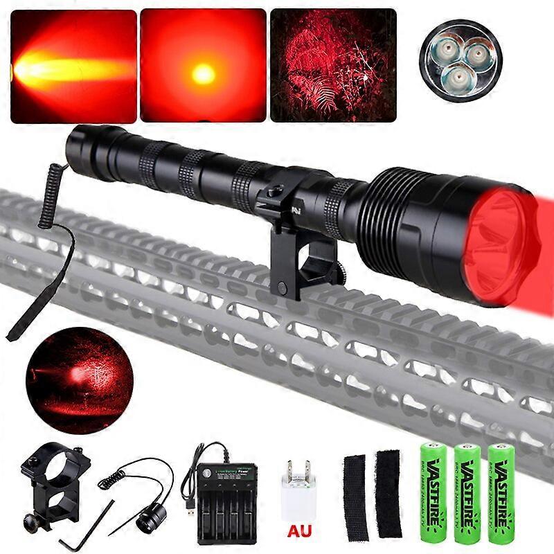 Red Green Long Range Hunting Torch 3 T6 LED Tactical Light Kit +Remote Pressure Switch+3*18650 Battery+Scope Mount+Charger