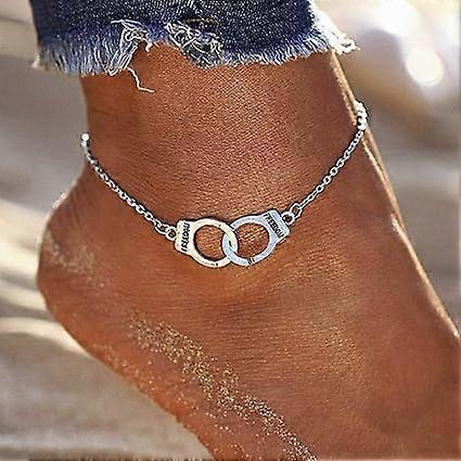 Set of 2 punk anklets, silver anklets, handcuff anklets for couples