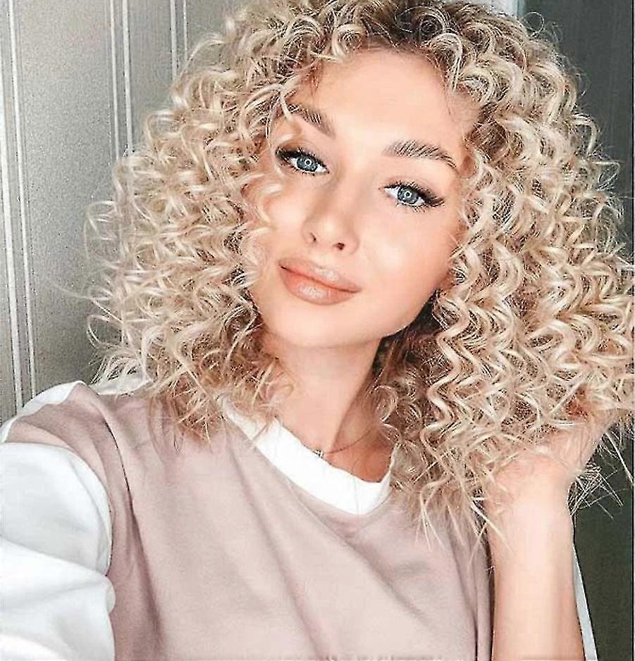 Wig women's short curly hair blond small curly wig headgear