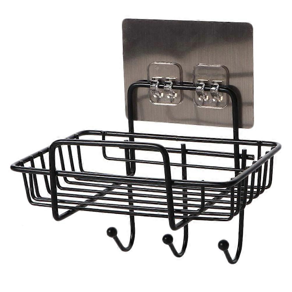 1Pc Wall-mounted Soap Rack Household Storage Rack with Hook for Kitchen (Black)
