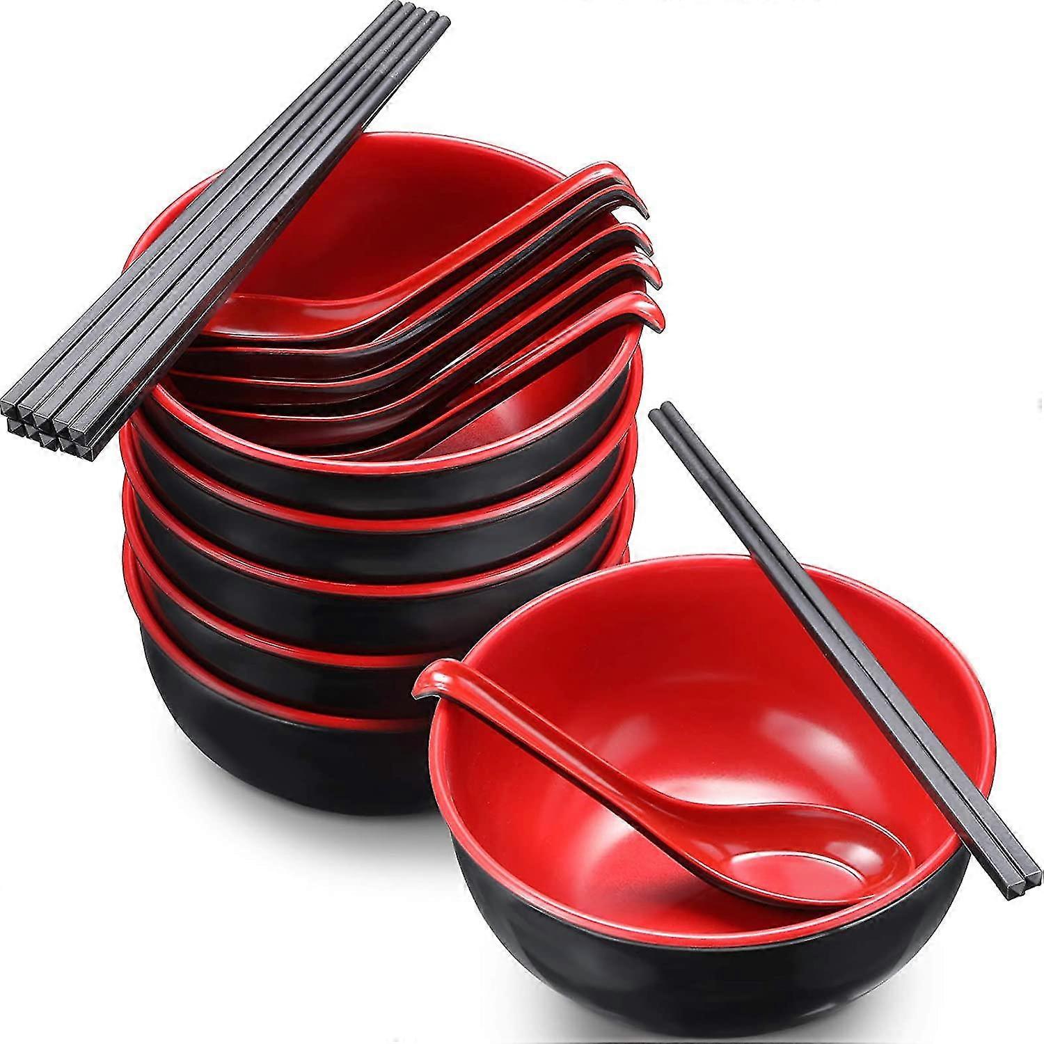 6 Sets 37 Oz Large Melamine Ramen Bowl Set, Asian, Chinese, Japanese Or Pho Soup With Spoons, Chopsticks, Complete Dinnerware For Pho, Udon, Soup And
