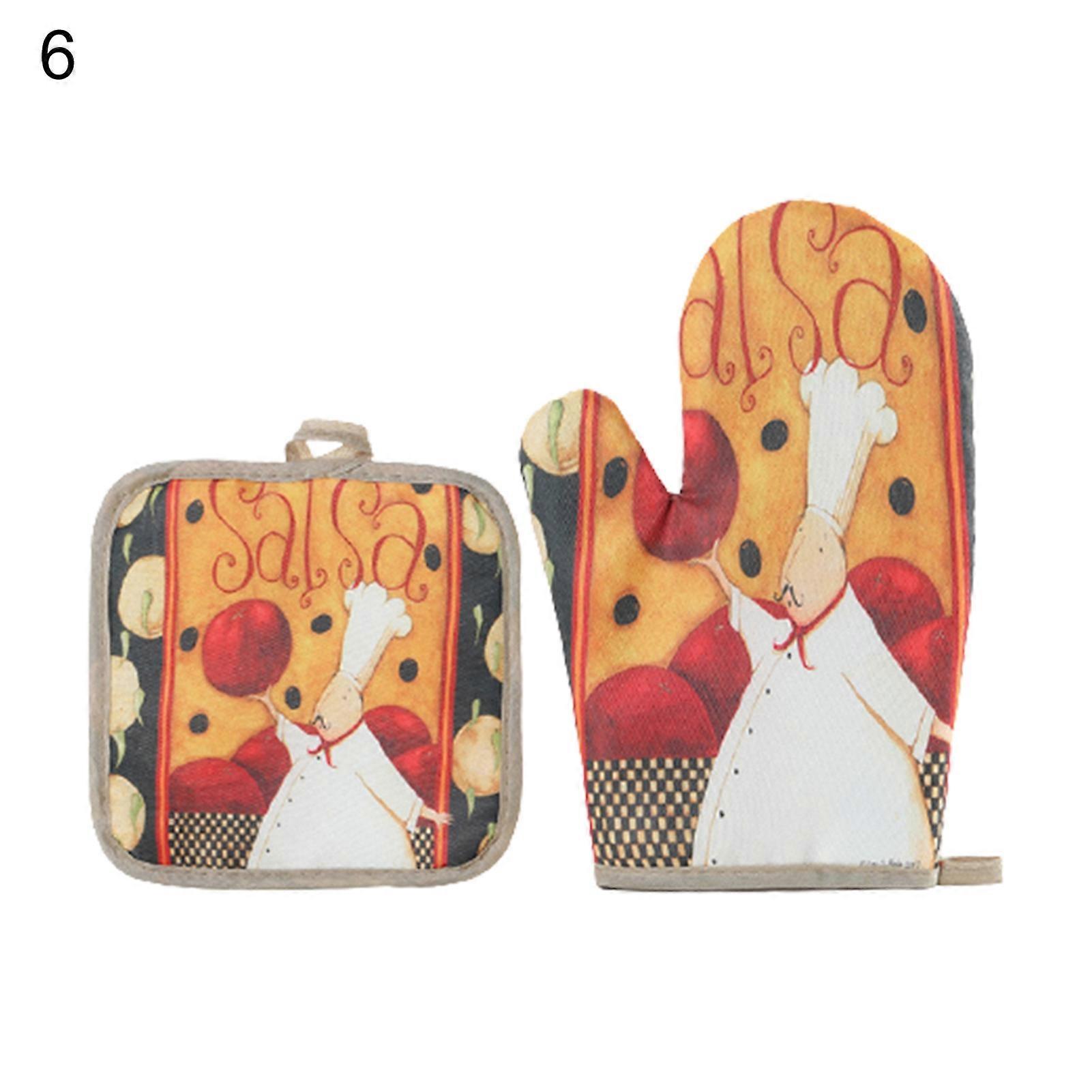 1 Set Heat Insulation Multi-use Anti-scalding Glove Cotton Flax Practical More Thicken Anti-scalding Pad for Home