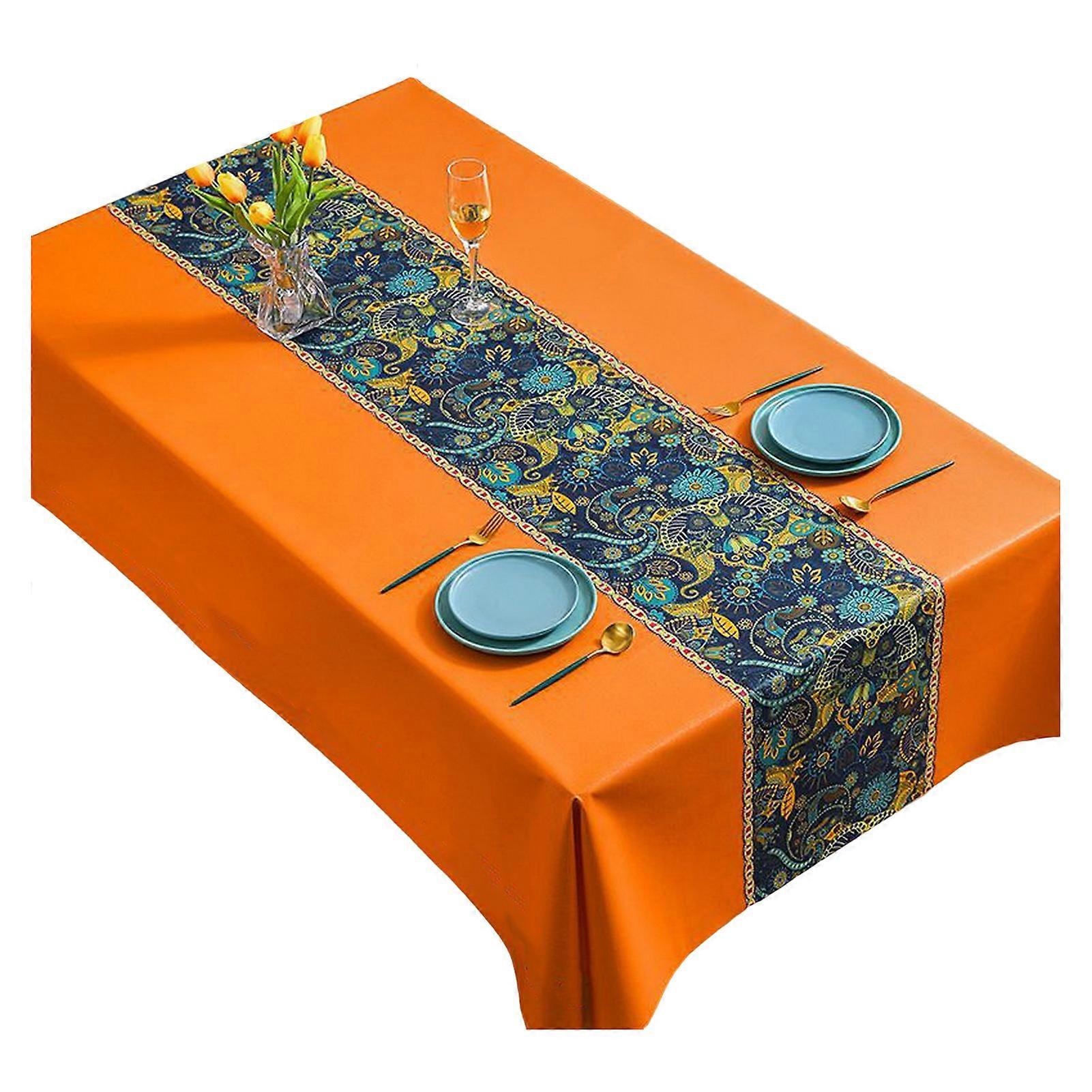 Tablecloth Rectangle Water-proof PVC Oil-proof Thicker Waterproof Soft Retro Ethnic Dinning Table Cover Home Supplies QingHai