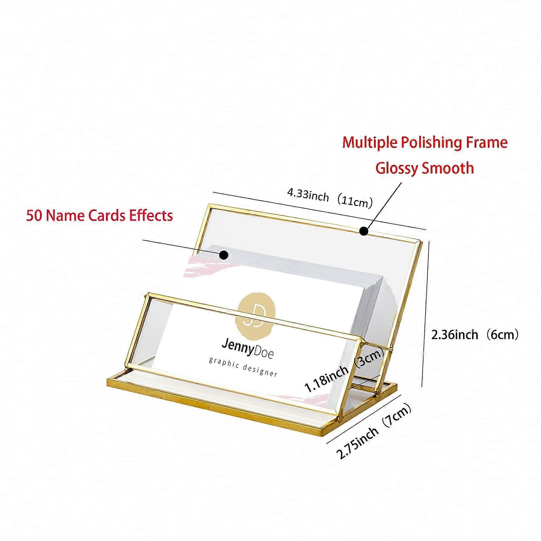 Glass Business Card Holder Gold Name Card Display Stand Business Card Organizer for Office Tabletop Countertop (11 x 7 x 6cm)