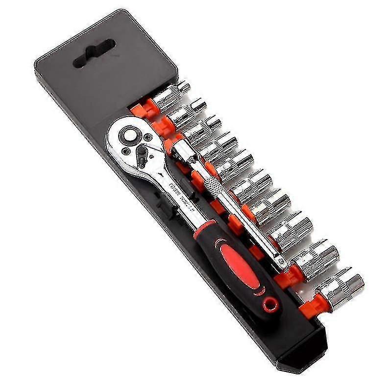 Ratchet Socket Wrench Set, Mechanic Tool Kit And Sockets Set With Quick Release Reversible Ratchet Handle And Extension Bar(black Red)(12pcs) Boris