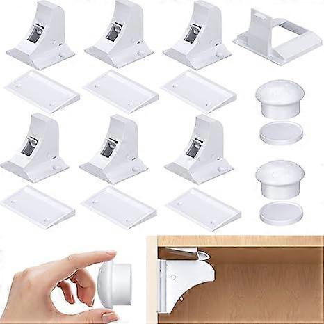 Child Safety Magnetic Cabinet Locks 6 Pack+2 Keys- Baby Proofing Magnetic Drawer Locks for Kitchen with Adhesive No Drilling or Screws Fixed, 4 Baby S