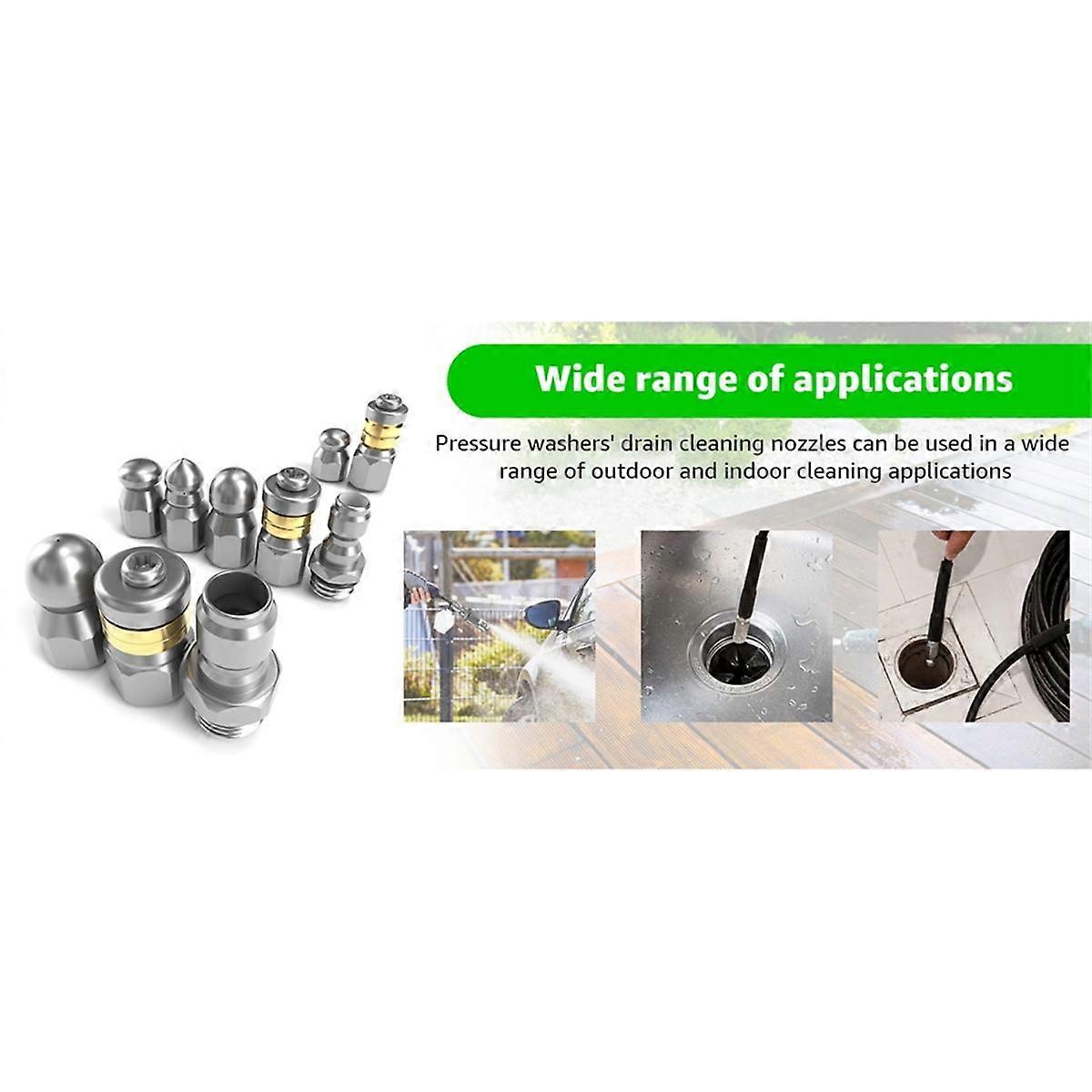10pcs Sewer Jetter Nozzle with 1/4&3/8inch NPT Quick Connectors,Nozzle for Pressure Washer Drain Je
