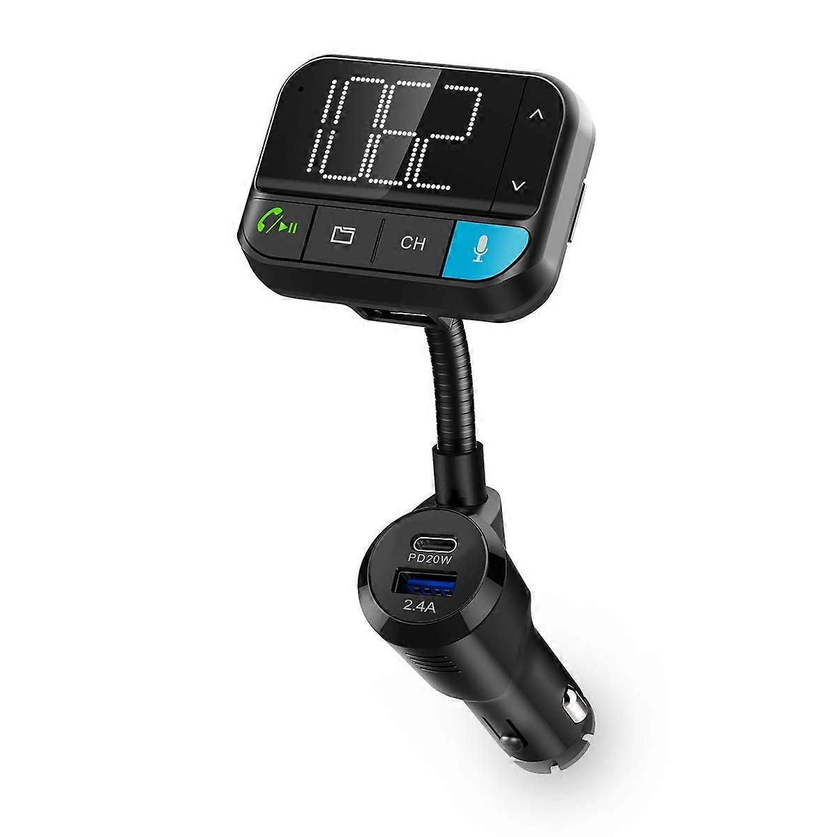 Car FM Transmitter | Gooseneck | Hands-free calling | 2" | Black and White Screen | Bluetooth® | PD 20 W/QC 3.0