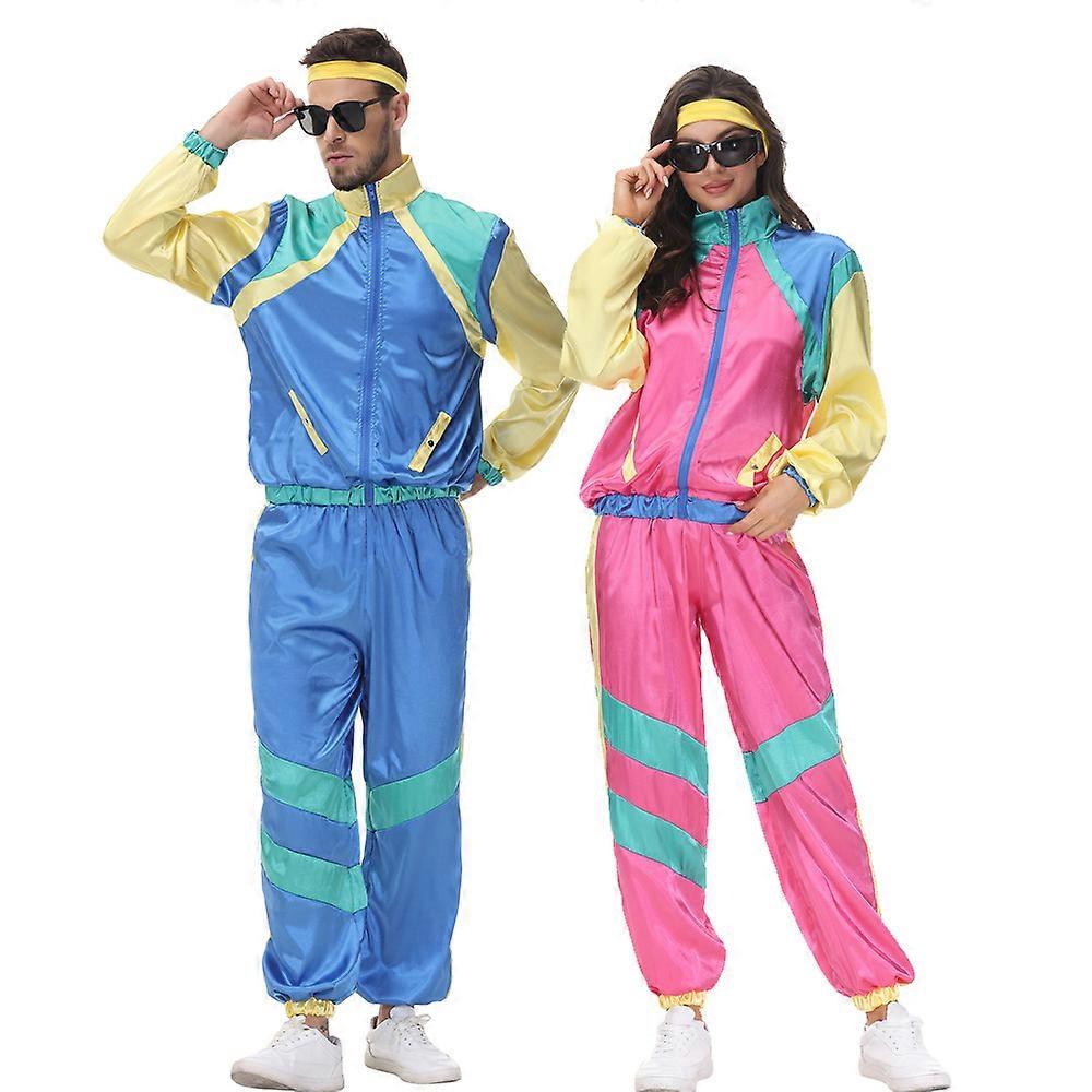 الرجال النساء زوجين 70s 80s 90s الرجعية بدلة رياضية زي شل بدلة أزياء حزب ديسكو هالوين يتوهم اللباس الملابس