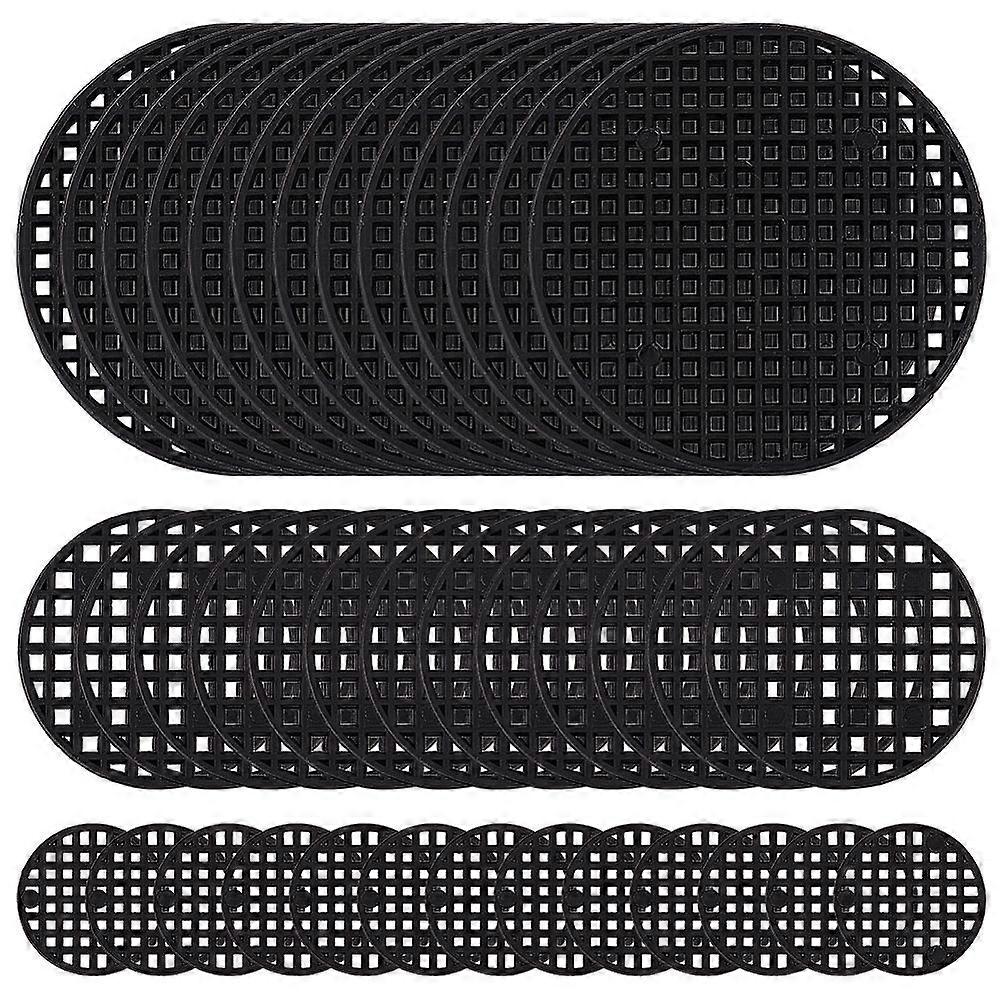 180Pcs 3 Styles Plastic Planter Flower Pot Hole Mesh Pad DIY Planter Bottom Grid Mat Flat Round Black 25~74x1~1.5mm 60pcs/style
