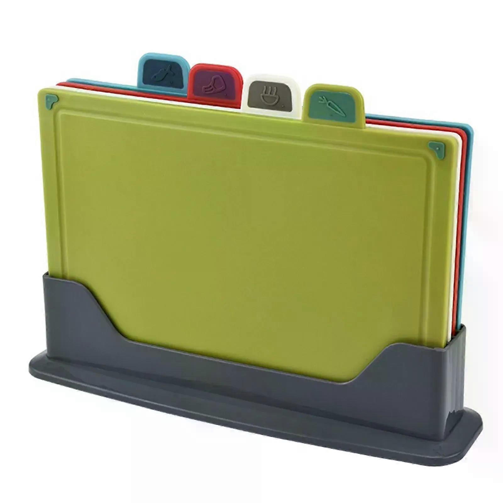 4Pcs Color-Coded Plastic Cutting Board Set With Storage Stand Thicker Chopping Board Set Slip-Resistant Design