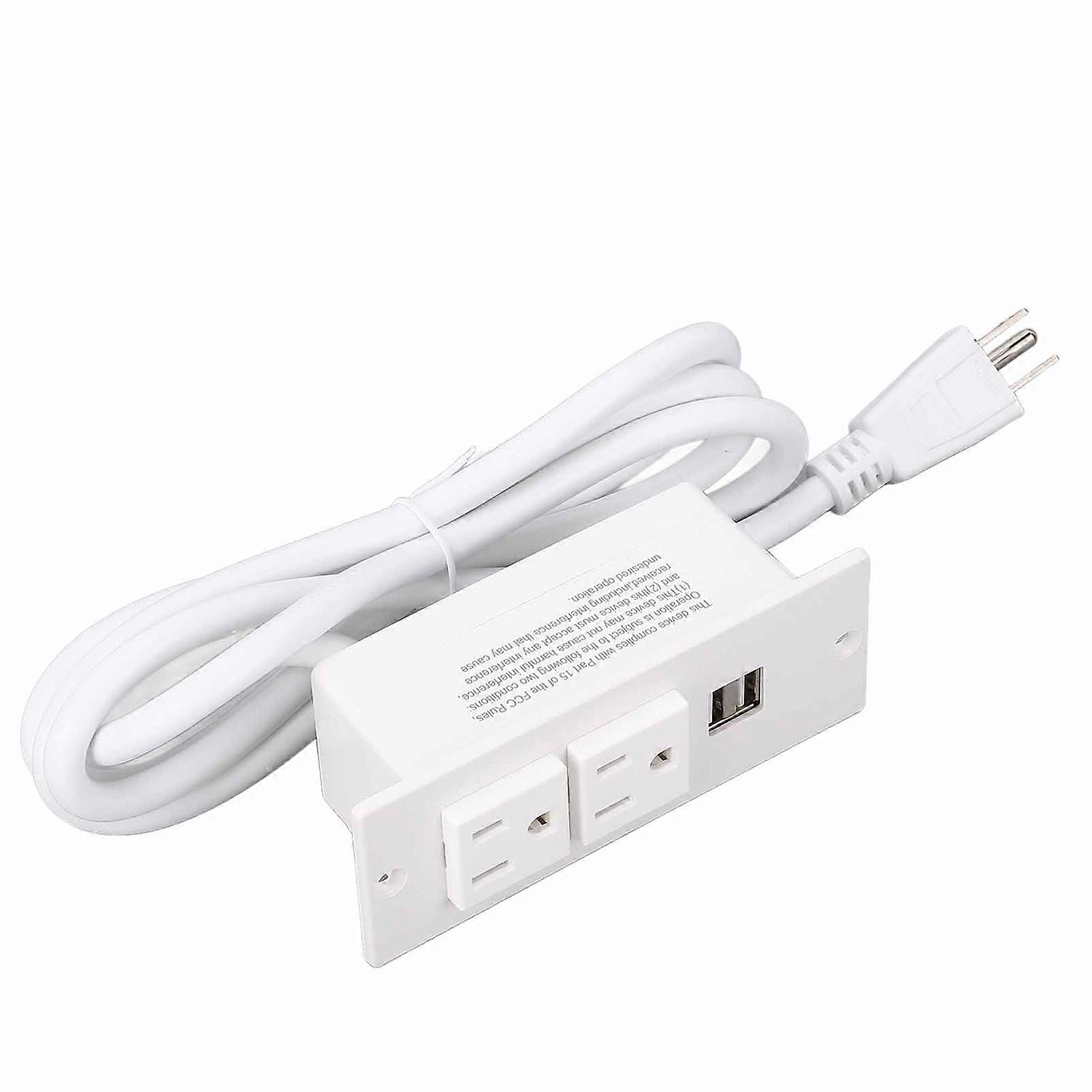 Recessed Power Strip 1500W 2 AC Outlets 2 USB Ports Furniture Power Socket with 1.5m Cord 12A