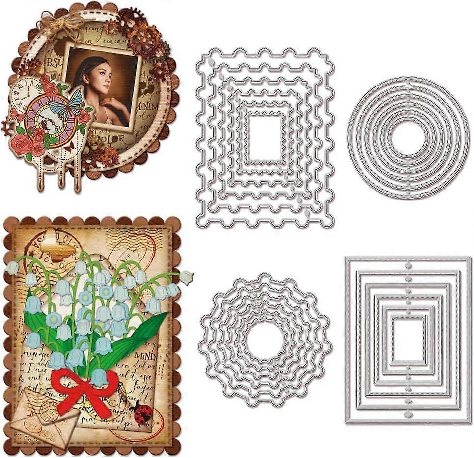 Combination Circle Metal Cutting Dies Rectangular Nested Frame Cut Dies Nesting Circle Frame Tag Background Cutting Dies Cut Stencils for Card Making
