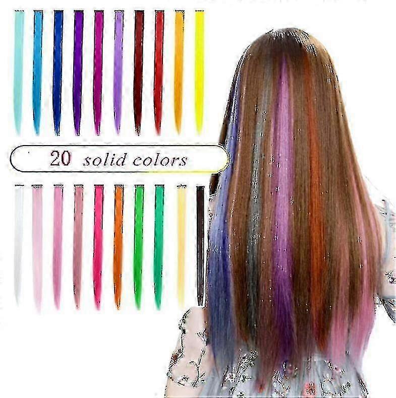 20 Pcs Extensions de cheveux colorés, Multi-couleurs Party Highlights Clip Extensions de cheveux synthétiques 20 pouces, 100% résistant à la chaleur (ensemble coloré