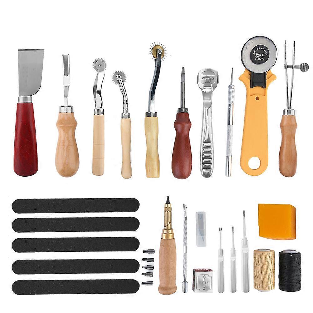 37pcs/set Leather Craft Working Punch Tools Sewing Stitching Carving DIY Handmade Groover