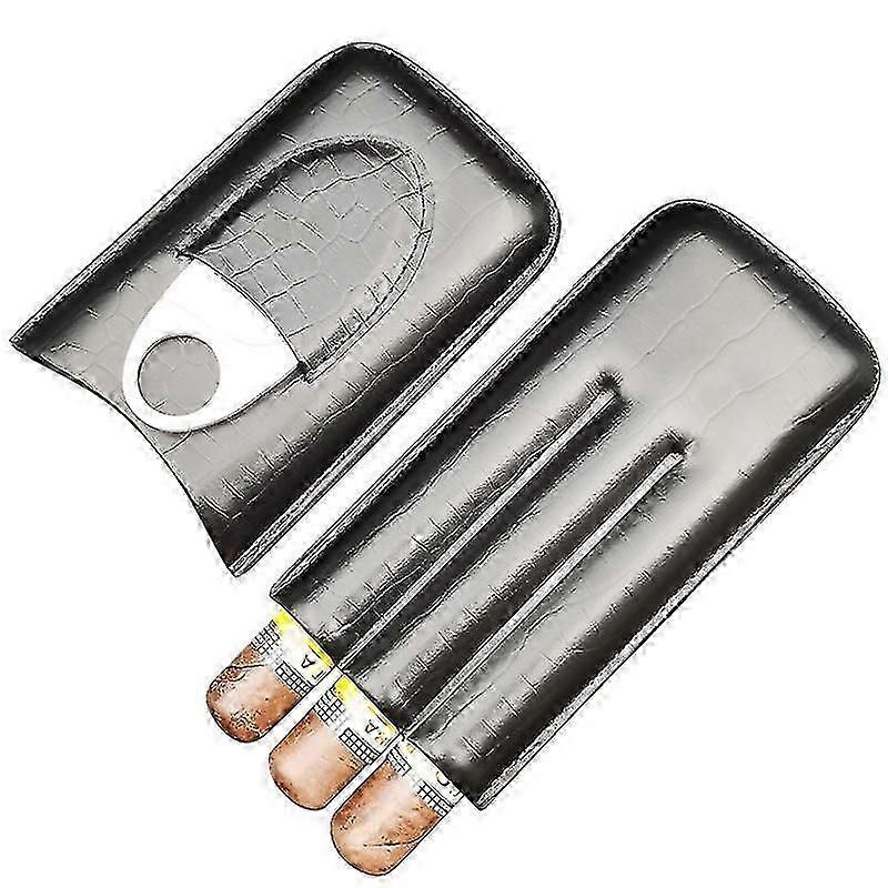 Schwarzes Leder-Zigarrenetui-Reisehumidor für 3 Zigarren mit Zigarrenschneider