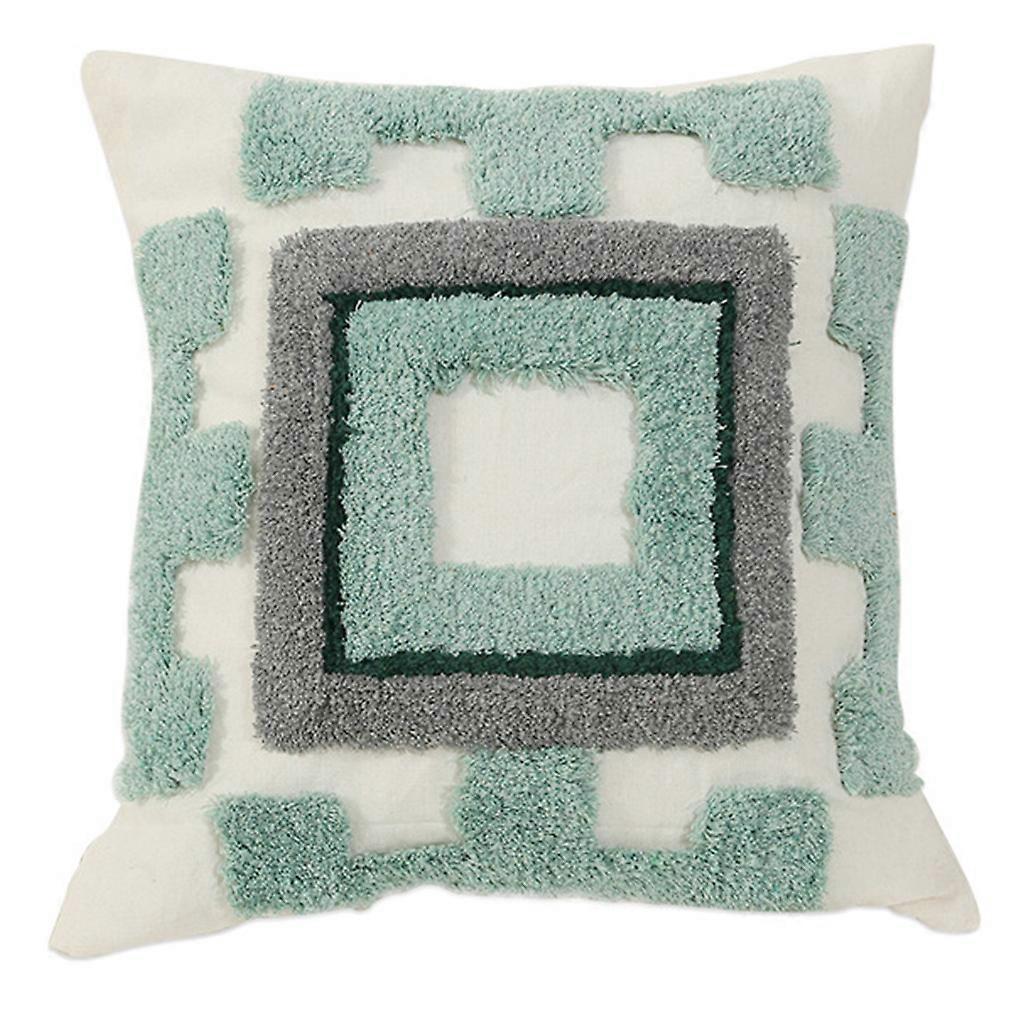 Tribal Boho Kapitone Atma Yastığı Kılıf İçin İşlemeli Kare Desenli Yastık Cove yeşili