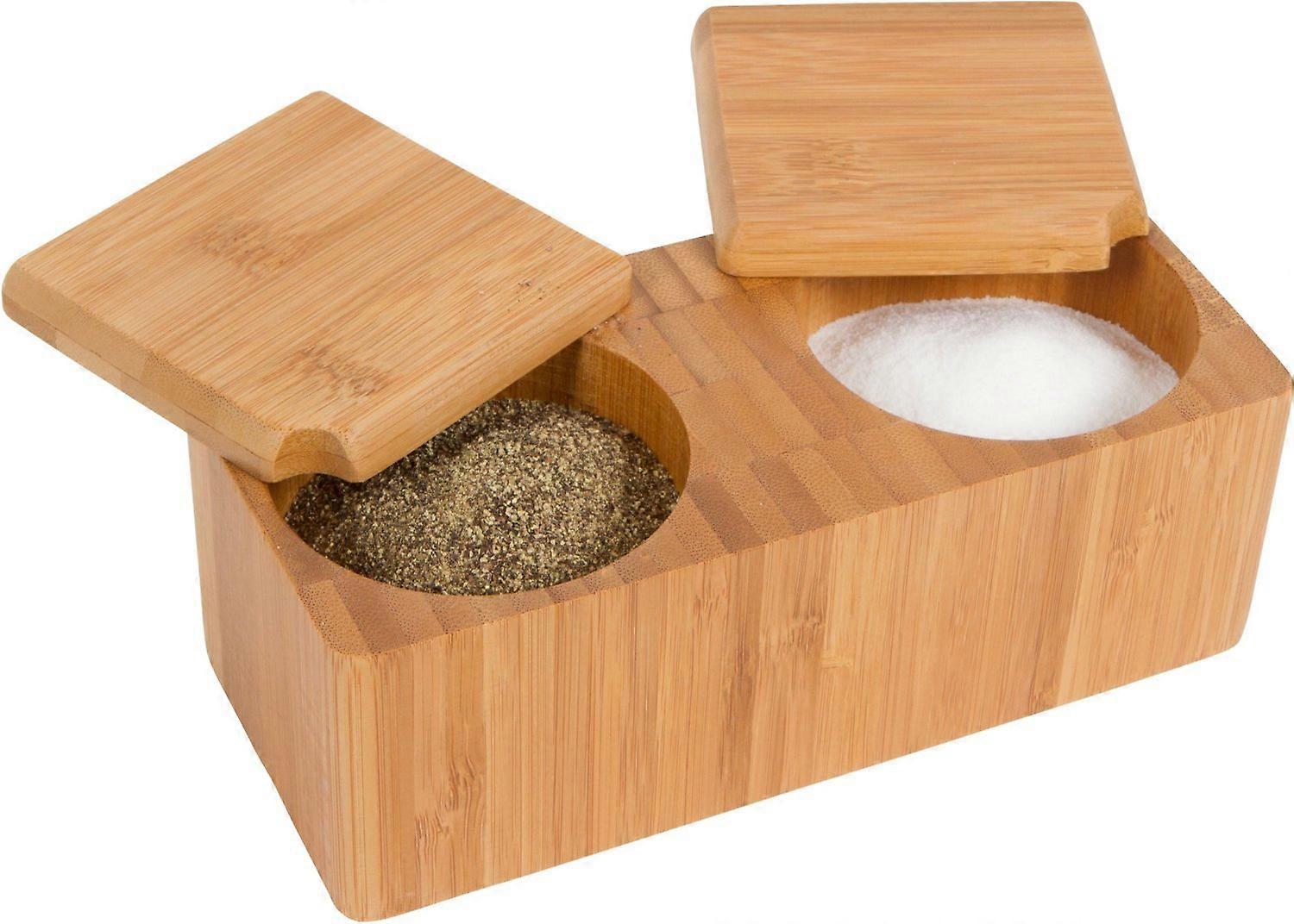 Bamboo Salt and Pepper Box Natural Bamboo Material Compact Countertop Spice Storage Condiment Box 1 Count