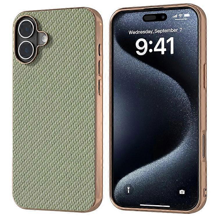 Compatible For iPhone 16 Plus Case Electroplating Phone Cover Carbon Fiber Texture PU+TPU Protective Case