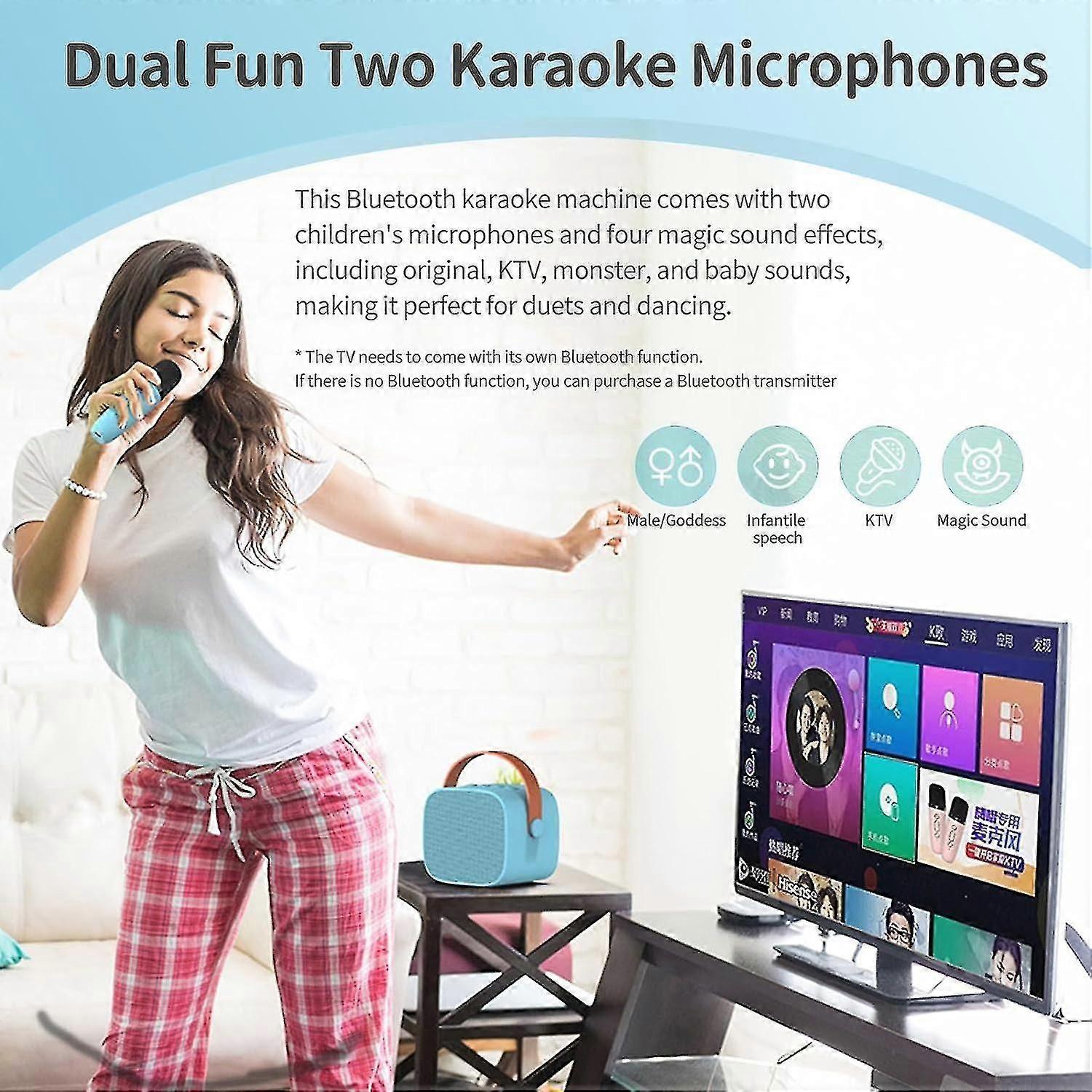 Children's Karaoke Microphone Machine, Karaoke Machine With Wireless Microphones, Karaoke Microphone, Children's Toy With Voice Changing Effects And B