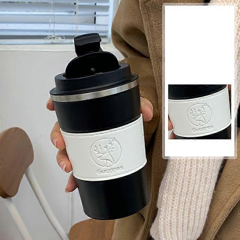 Coffee Travel Mug 12oz,Insulated Coffee Mug with Lid,Leakproof Coffee Thermos-Dark Black