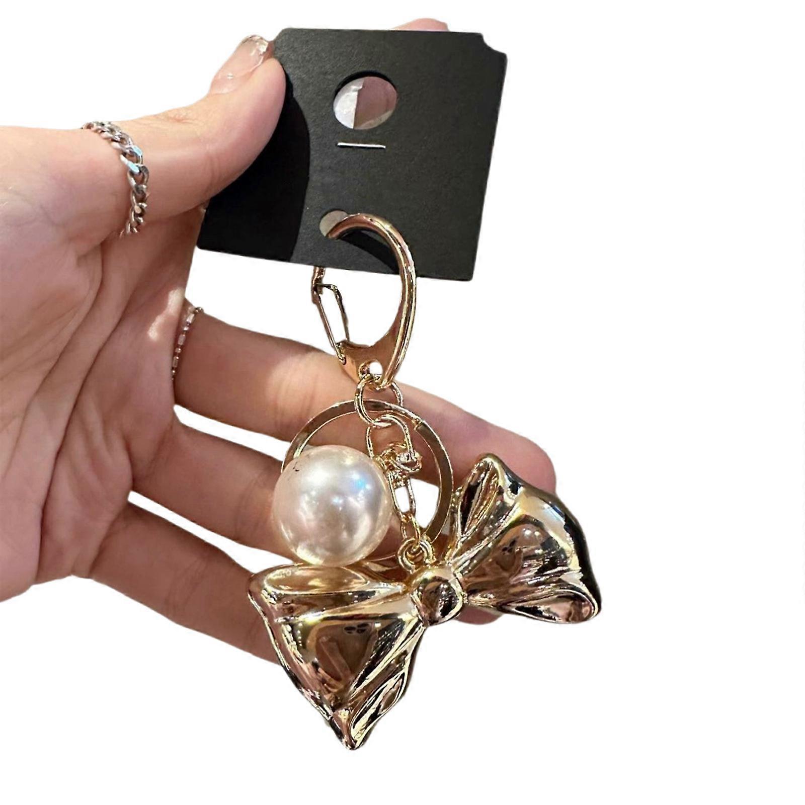 Unique Multipurpose Keychain Contemporary Gray Beaded Heart Key Pendant Stylish Bowknot Pendant Keyring Charm