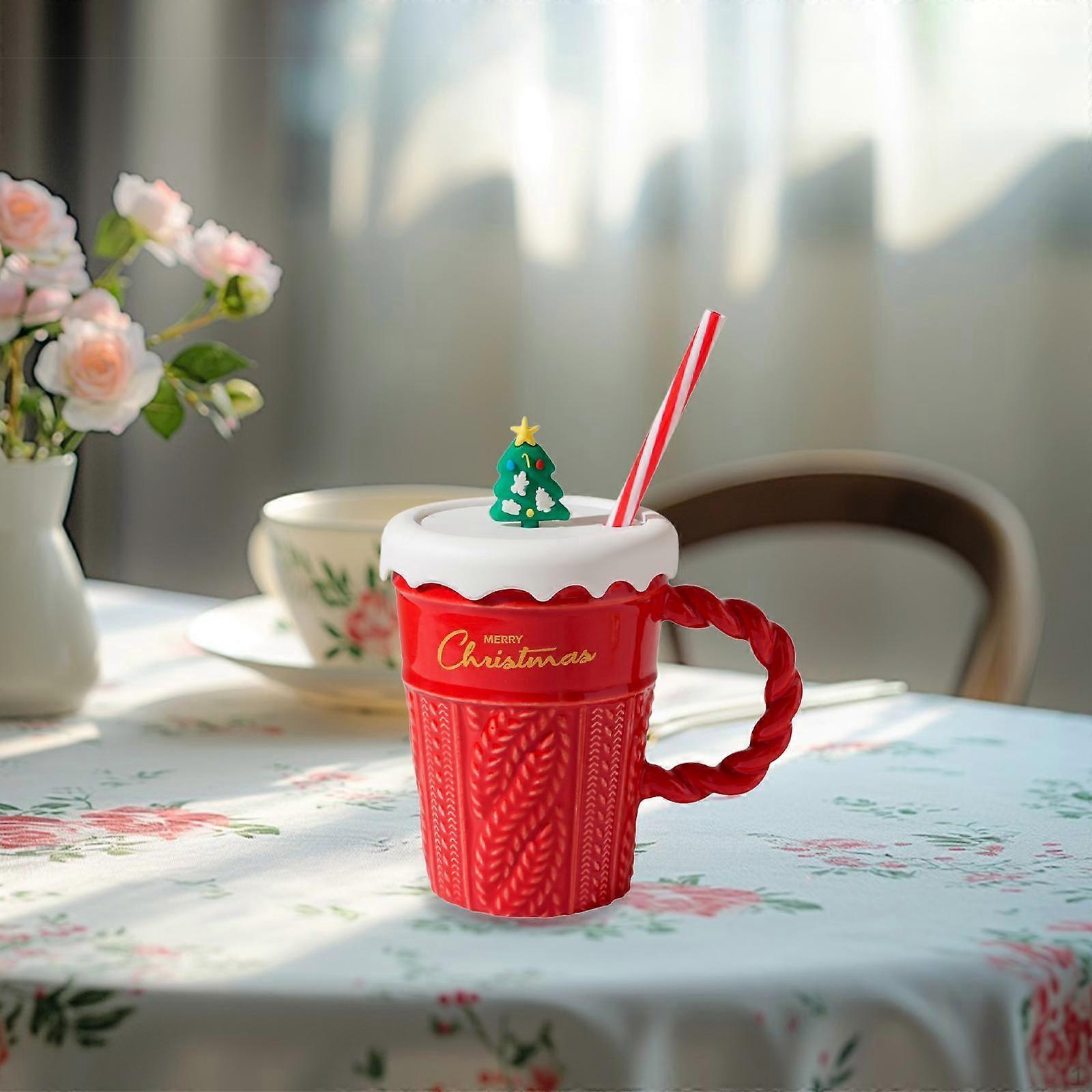 Christmas Ceramic Mug Creative Breakfast Water Cup Beverage Drinking Red