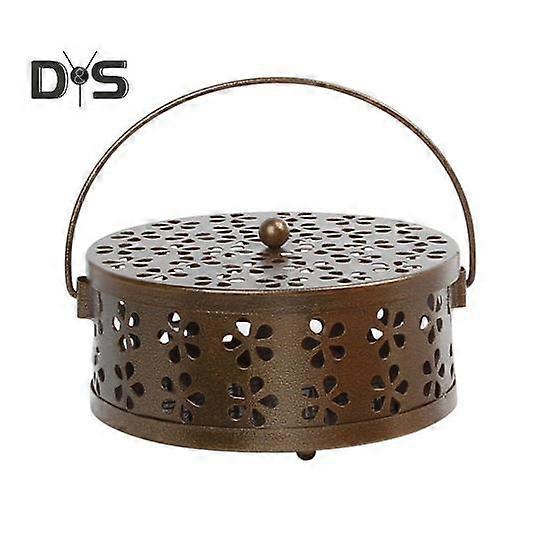 Metal Repellent Incense Coil Holder with Lid Handle Heavy Duty Hollow Spiral Repellent Incense Burner Portable Desktop Ash Catcher Box Container