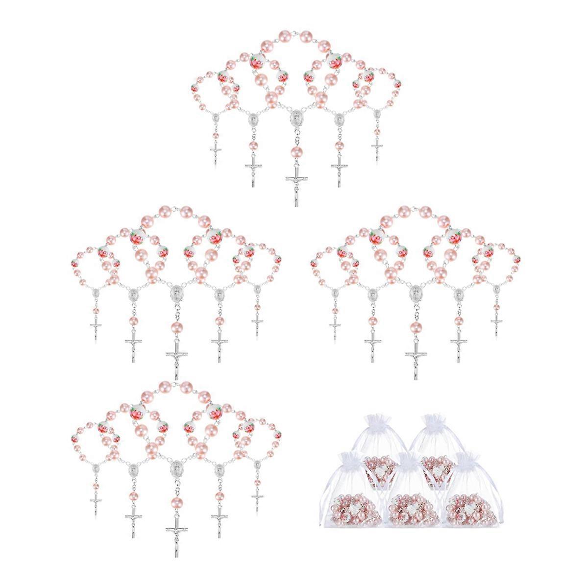 Baptism Favors for Girls Include 25Pcs Pink Baptism Rosary 25Pcs Bags