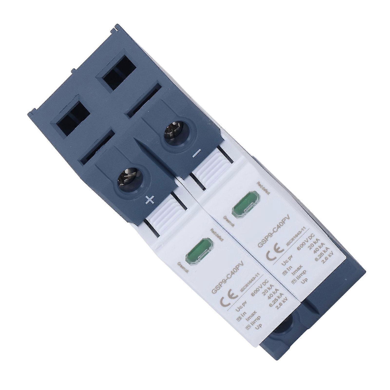 2P 40KA Surge Protector Device DIN Rail Mount DC Photovoltaic Surge Protector 600V DC Electrical Protection Device