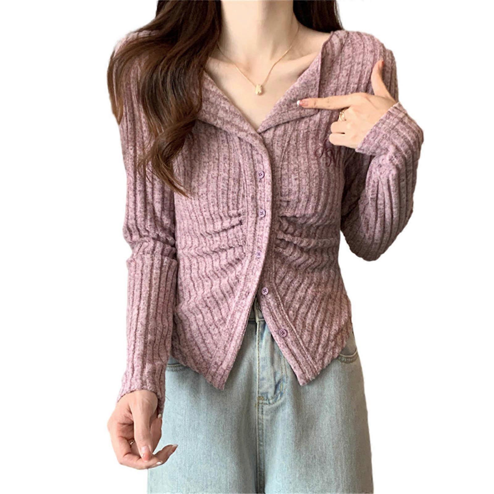 Chic Collared Shirt with Figure Flattering Fit Button Cardigan Versatile Addition to Your Wardrobe Pink S