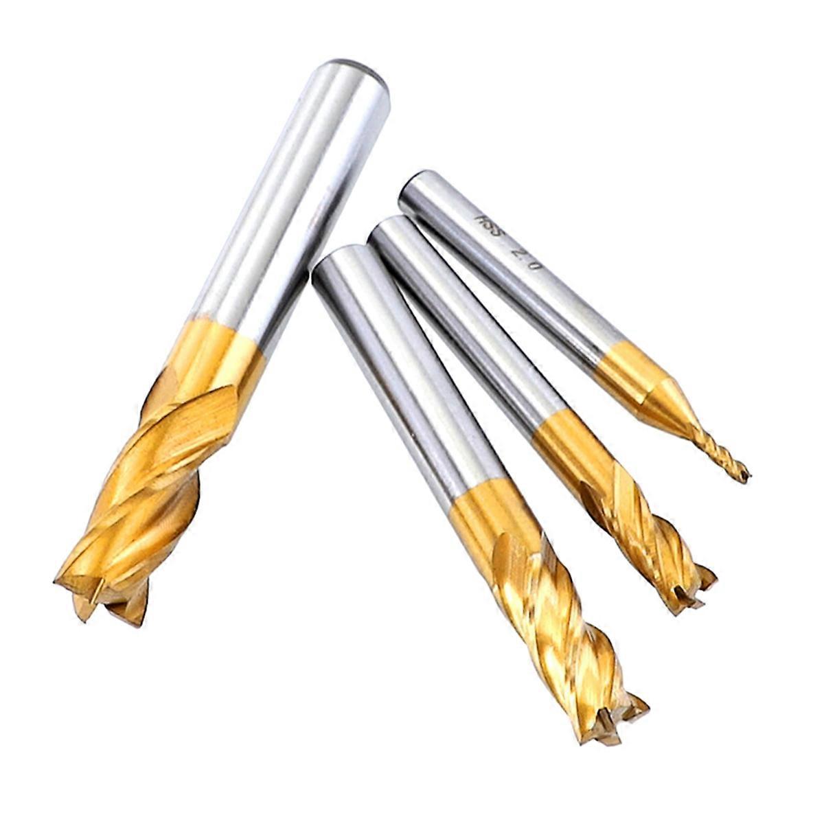 11Pcs Milling Cutters 4-Flute Titanium Coated HSS End Mill Set