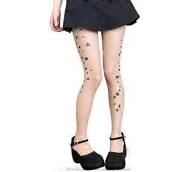 90s Aesthetic Vintage Sexy See Through Pantyhose for Women Star Cat Printed JK Thin Sheer Silk Tights Stockings Leggings