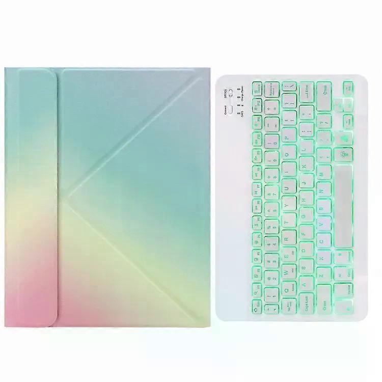 Bluetooth Keyboard Leather Case-Monochrome Backlight,3-Fold Holder for iPad 9.7 (2018/2017)-Rainbow Rainbow