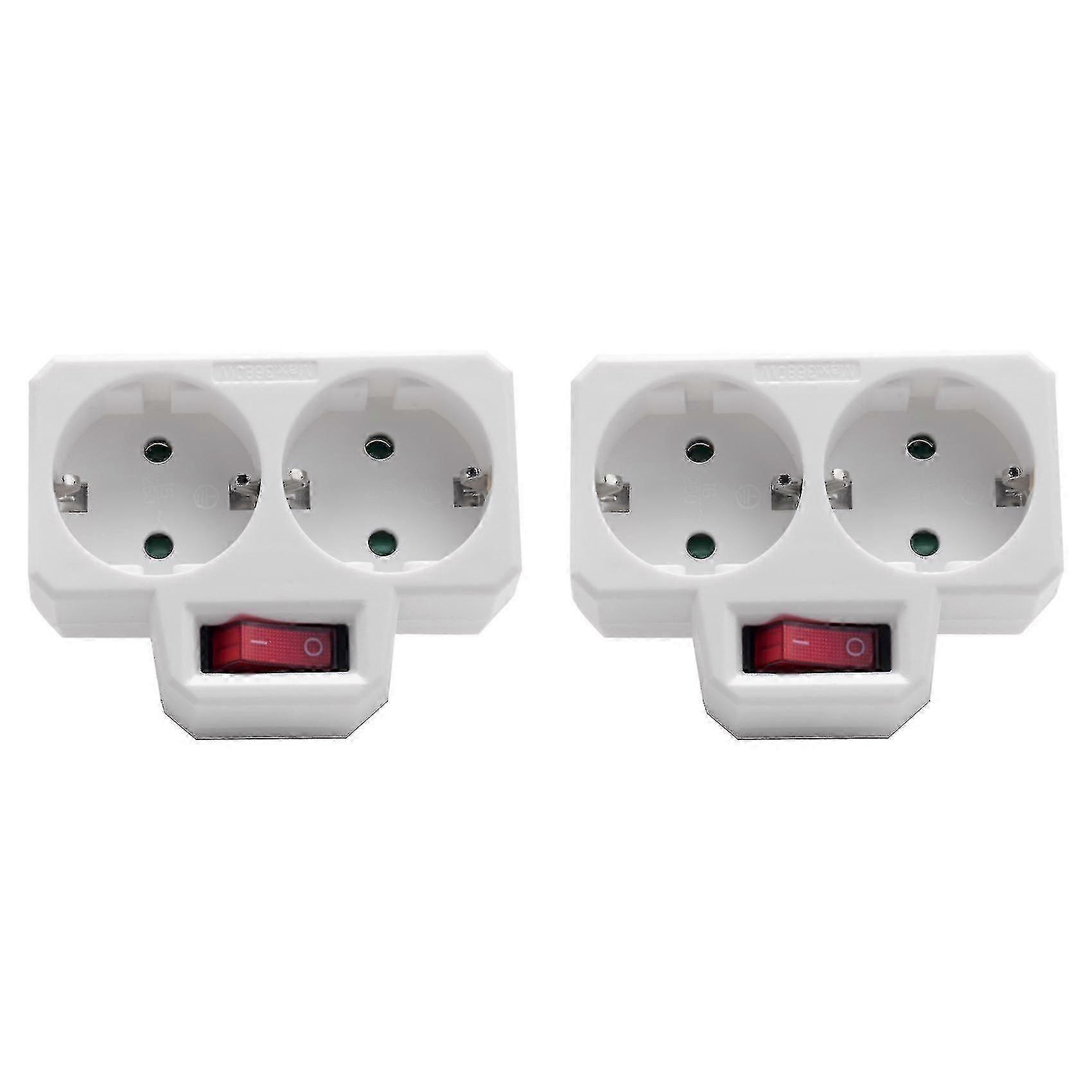 Steckdosenadapter, Doppelstecker für Steckdose, Doppelsteckdose mit Schalter 3800W für Büro, Zuhause oder unterwegs, EU-Stecker (2er Pack)