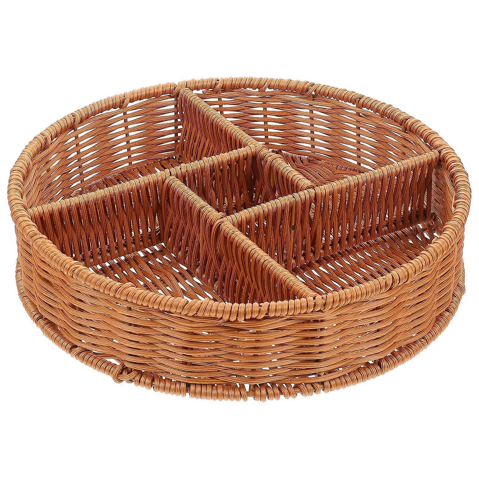 Picnic 5 Compartment Woven Fruit Holder Imitation Rattan Snacks Display Basket