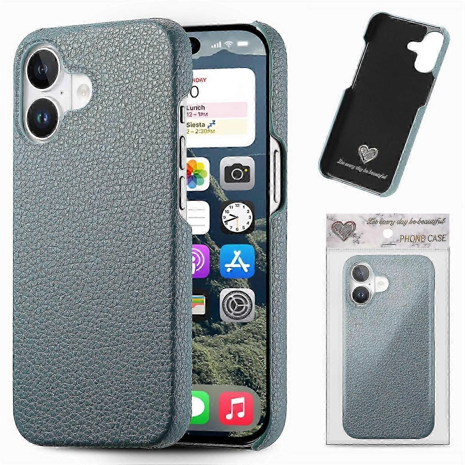 Y1 For iPhone 16 Case Shockproof Litchi Texture Leather+PC Phone Cover