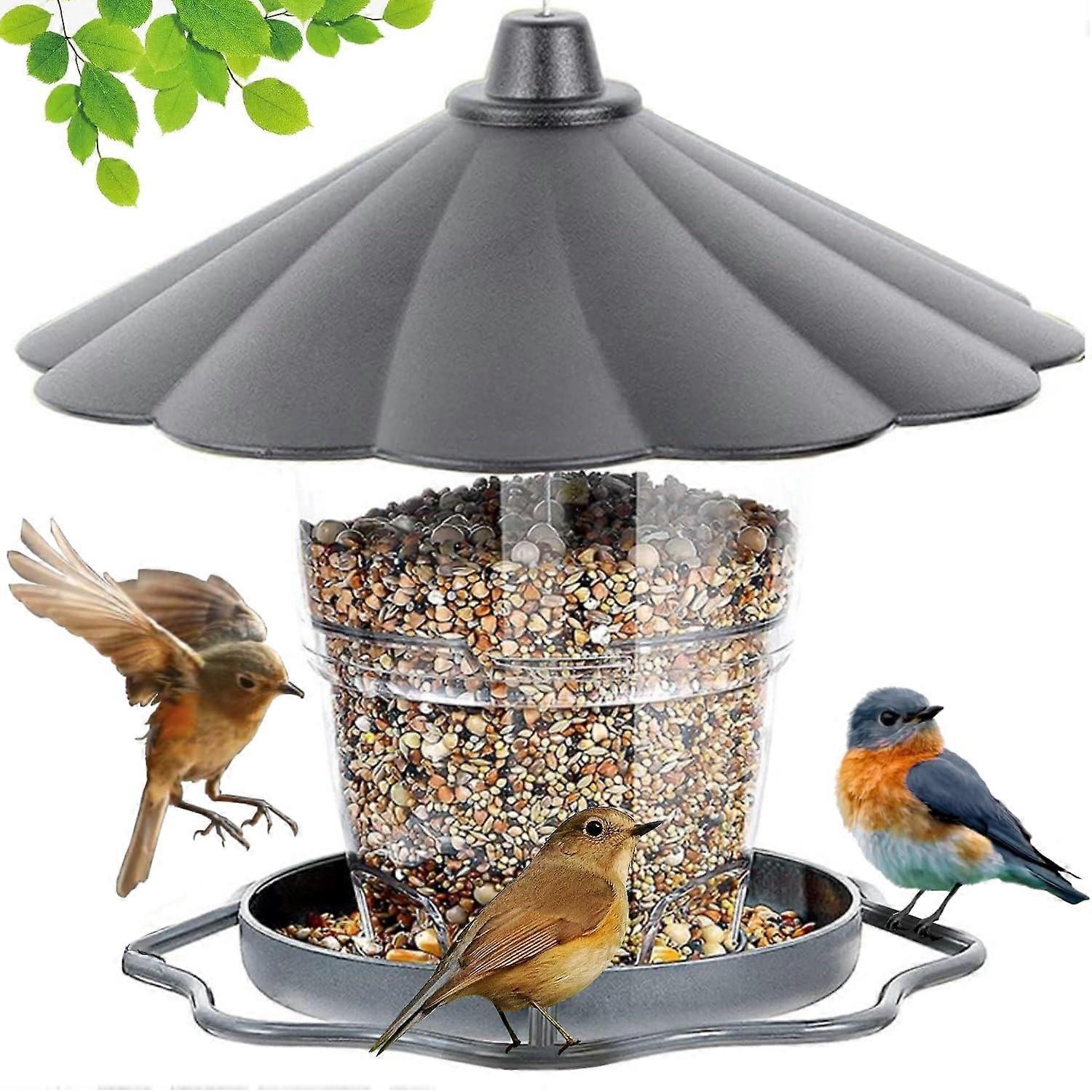Bird Nutrients Adjustable Outdoor Roofed Plastic Feeder For Garden Backyard Terrace