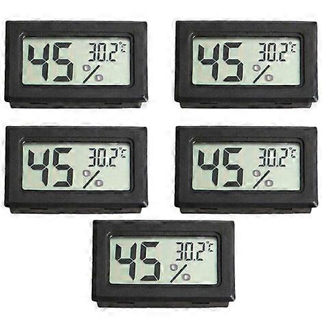 5 pieces of temperature and humidity measurement, black digital display, integrated probe, shipped without battery