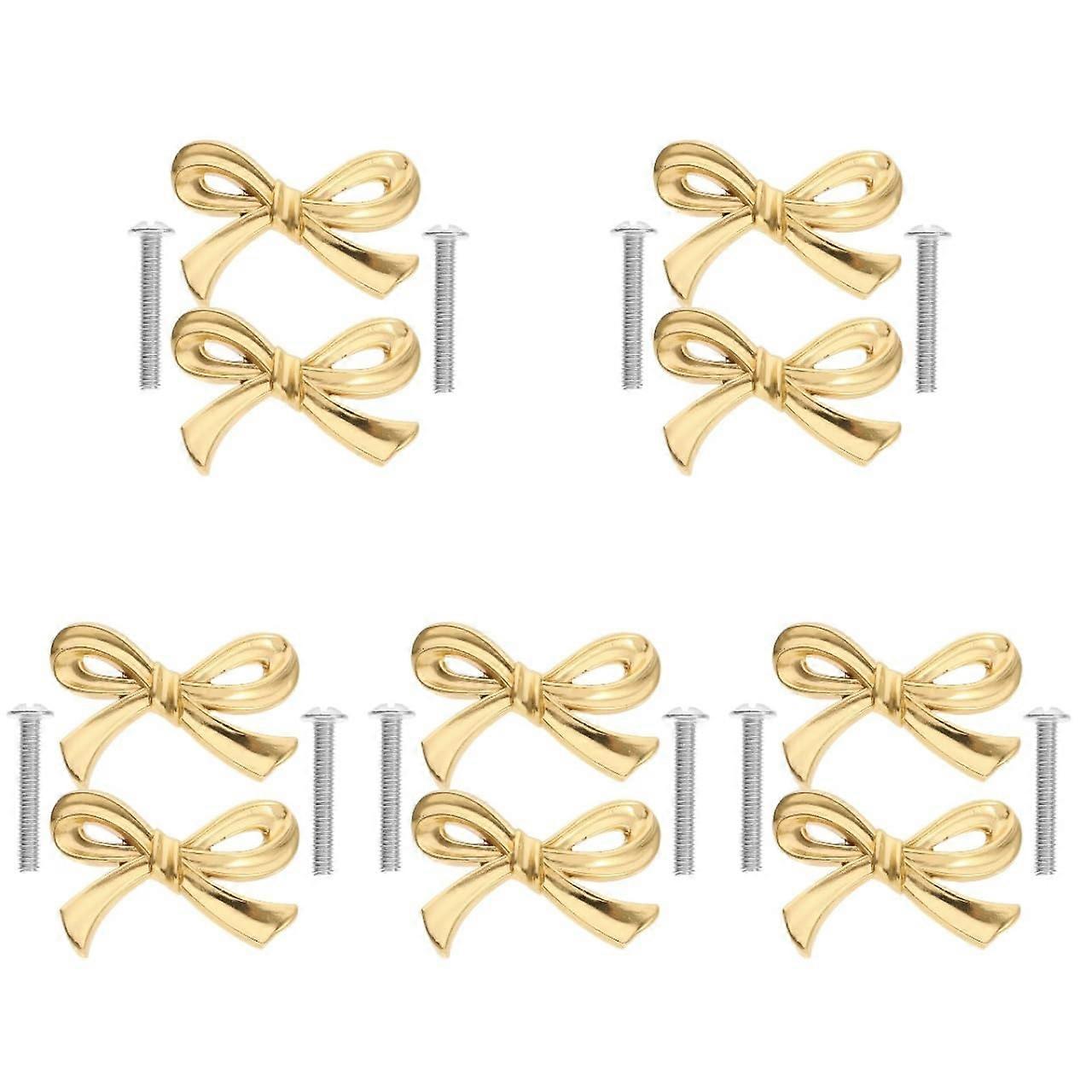 Brass Bow Shape Cabinet Knobs - Gold Decorative Drawer Pulls for Kitchen, Dresser, Wardrobe, and Cupboard - 10 Pack