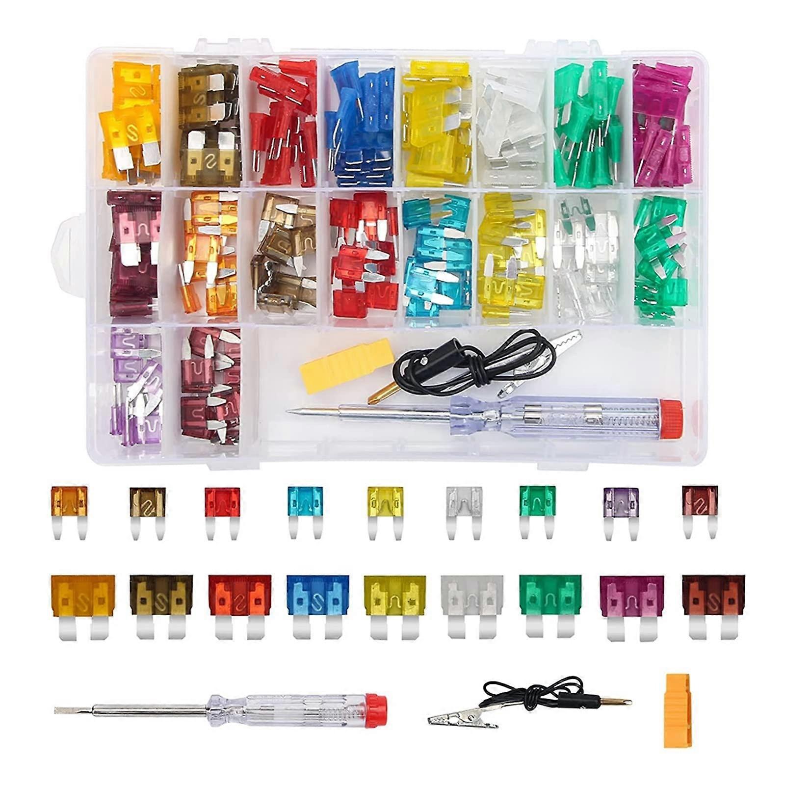 180 Piece Auto Fuse Assortment Kit with Fuse Tester, Puller, Blade Type Mini & Medium Replacement Fuses (Zinc)
