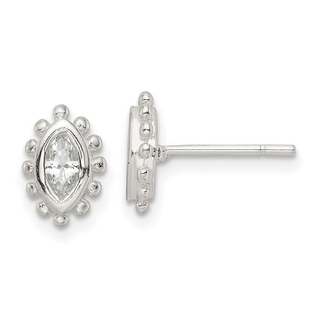 925 Sterling Silver Polished and Beaded Edge Marquise Cubic Zirconia Post Earrings 9.66x6.7mm Wide Stud Earring for Wome
