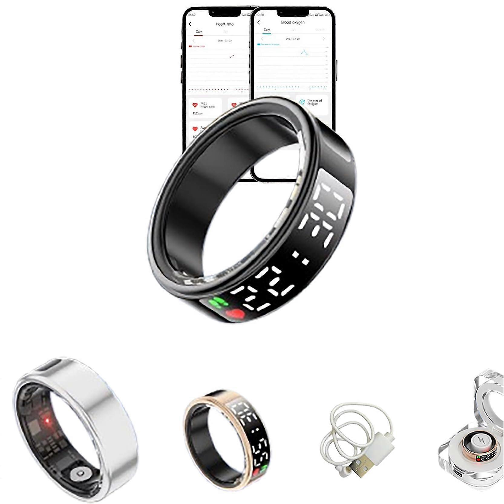 Smart Ring with LED Display 24/7 Health Monitoring Sleep Step Blood Pressure Tracker