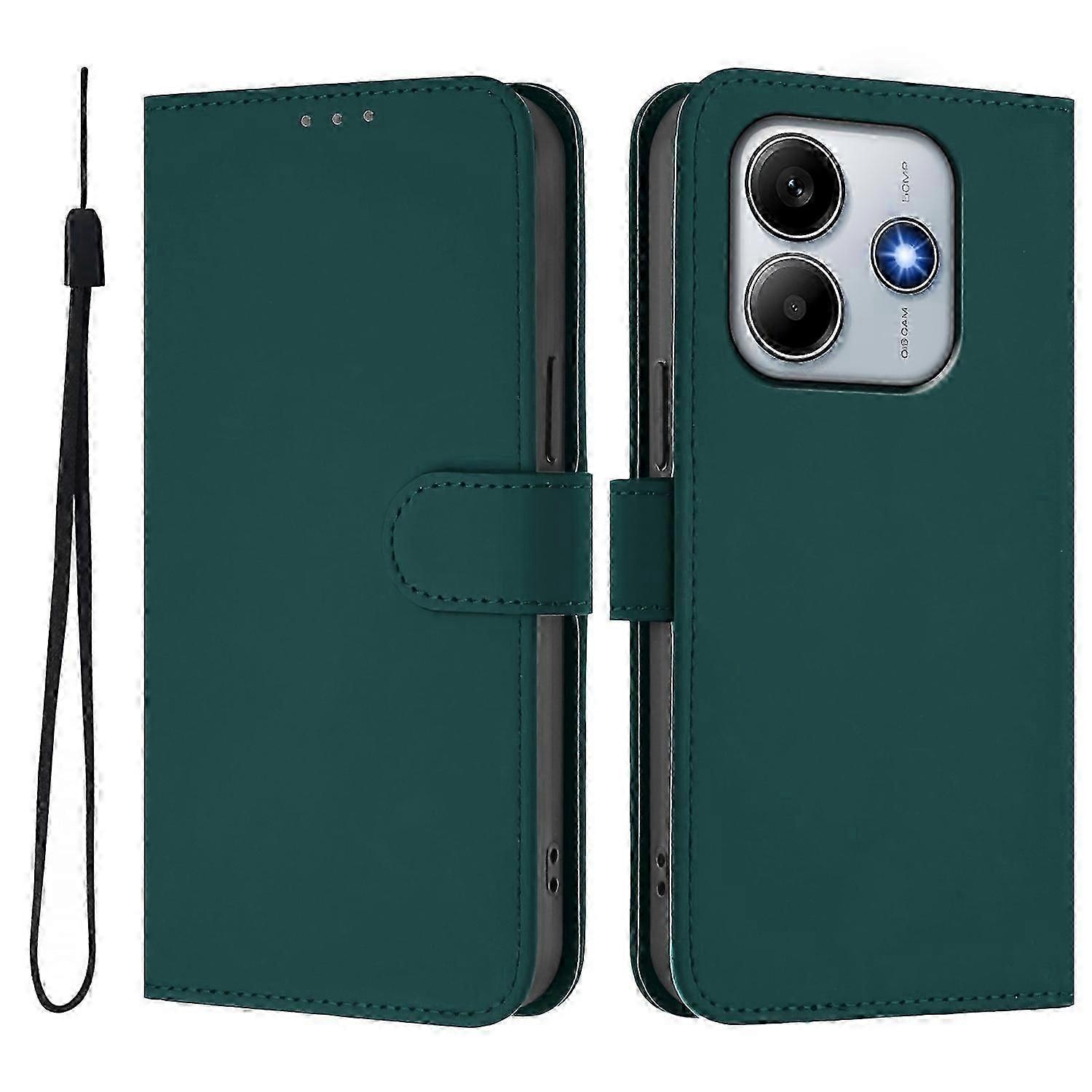 For Xiaomi Redmi Note 14 5G Case Solid Color Wallet Leather Phone Cover with Strap - Black