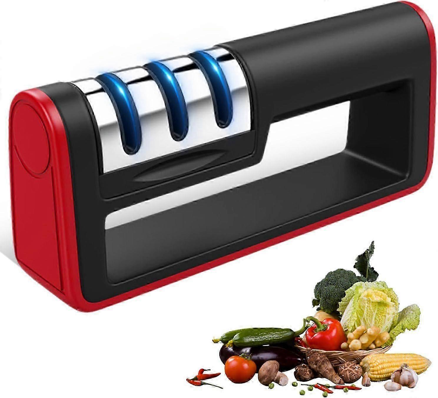 Sharp Knife Sharpener, 3-in-1 Non-Slip, Includes Diamond Rods, Tungsten Carbide