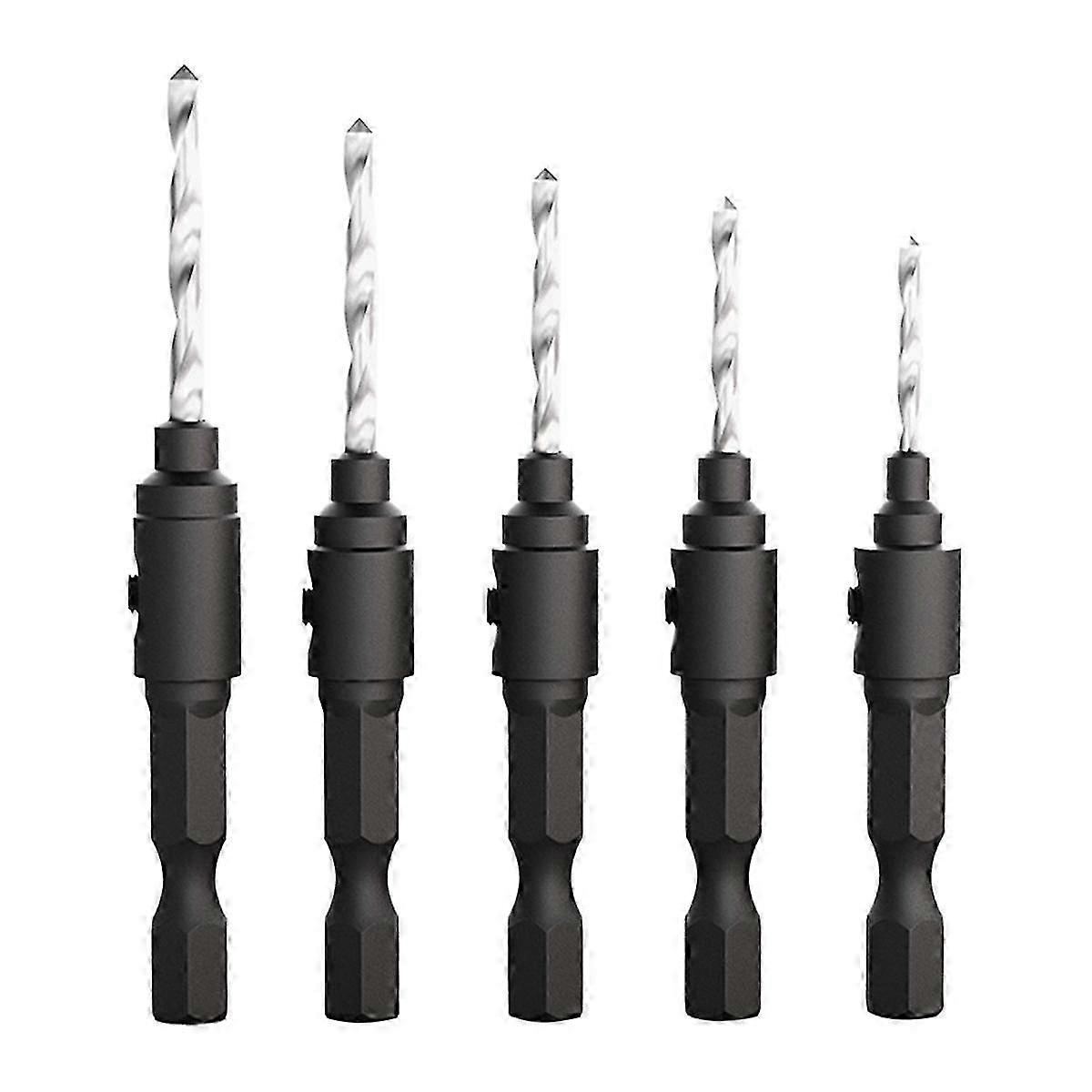 5-Piece Countersink Drill Bit Set for Woodworking, Hex Shank Screwdriver Tools with Pilot Hole Opener